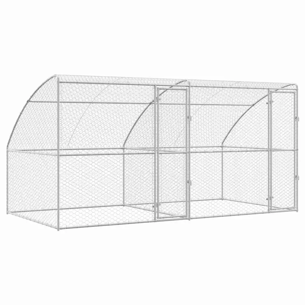 Dog Kennel Lockable Mesh Silver 4 x 2 x 2 m Outdoor Pet Run Shelter 2 Piece