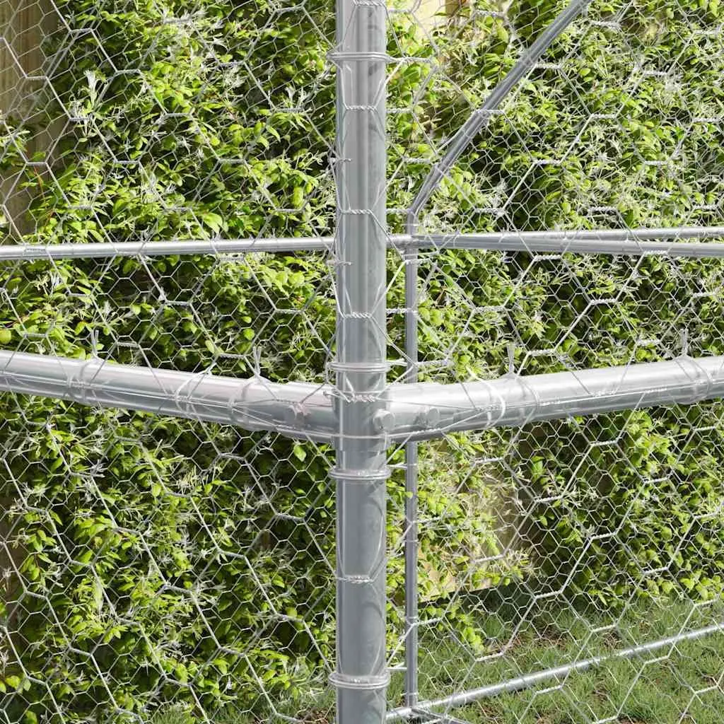 Dog Kennel Lockable Mesh Silver 4 x 2 x 2 m Outdoor Pet Run Shelter 2 Piece