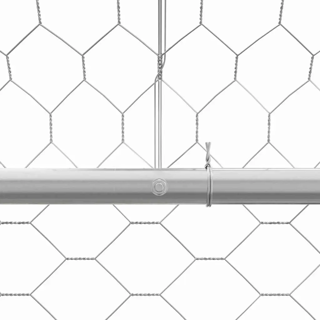 Dog Kennel Lockable Mesh Silver 4 x 2 x 2 m Outdoor Pet Run Shelter 2 Piece