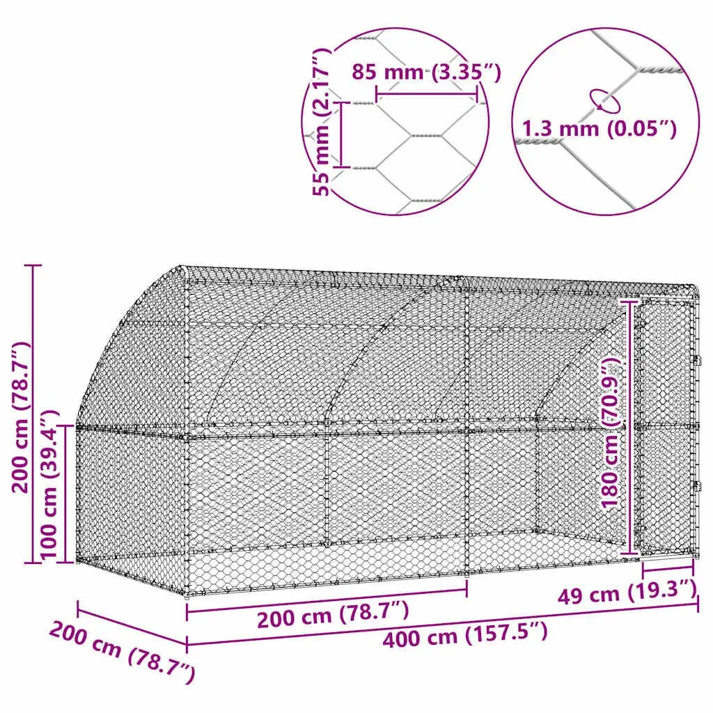 Dog Kennel Silver 4 x 2 x 2 m Outdoor Pet Run Enclosure 2 pcs Lockable Door