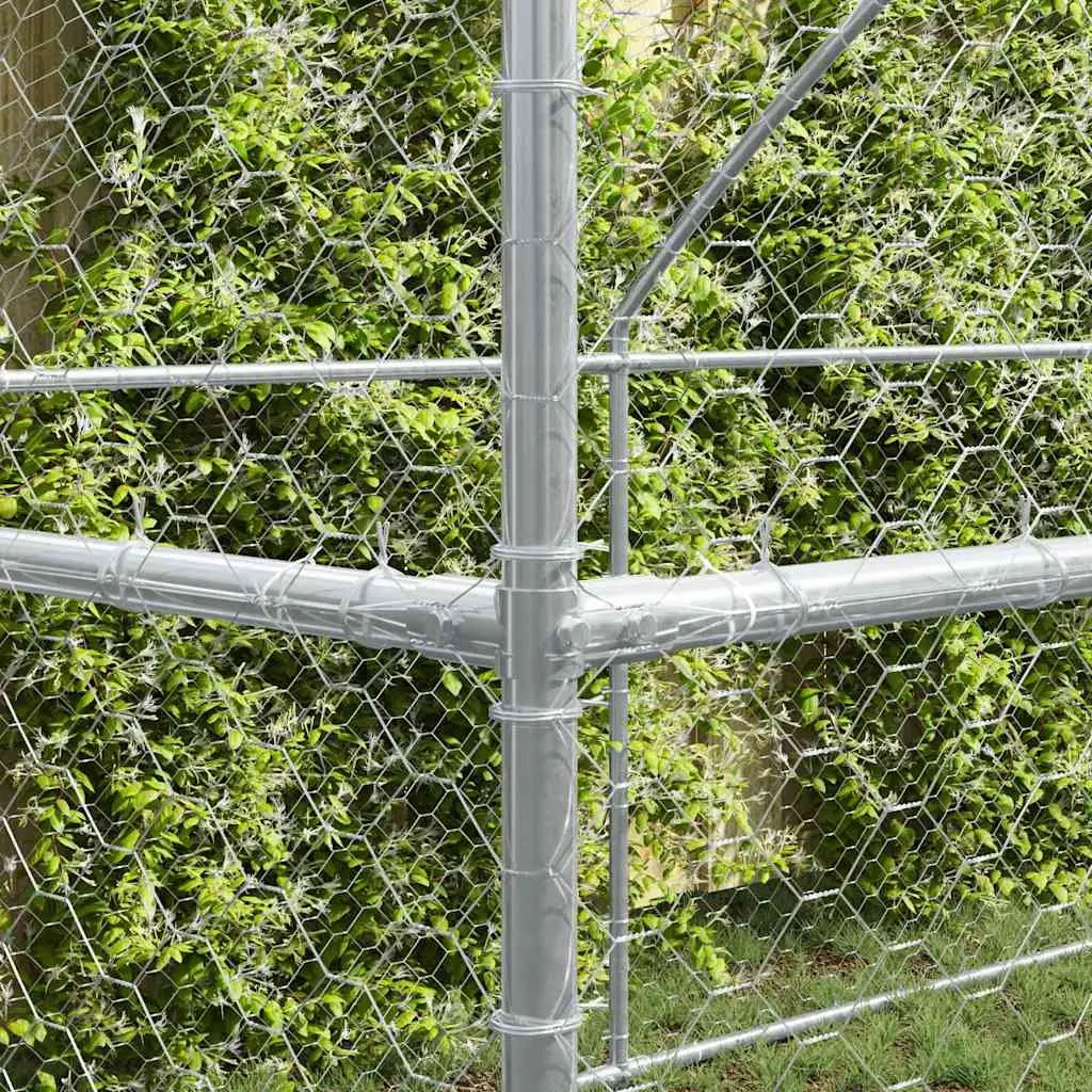 Dog Kennel Silver 4 x 2 x 2 m Outdoor Pet Run Enclosure 2 pcs Lockable Door