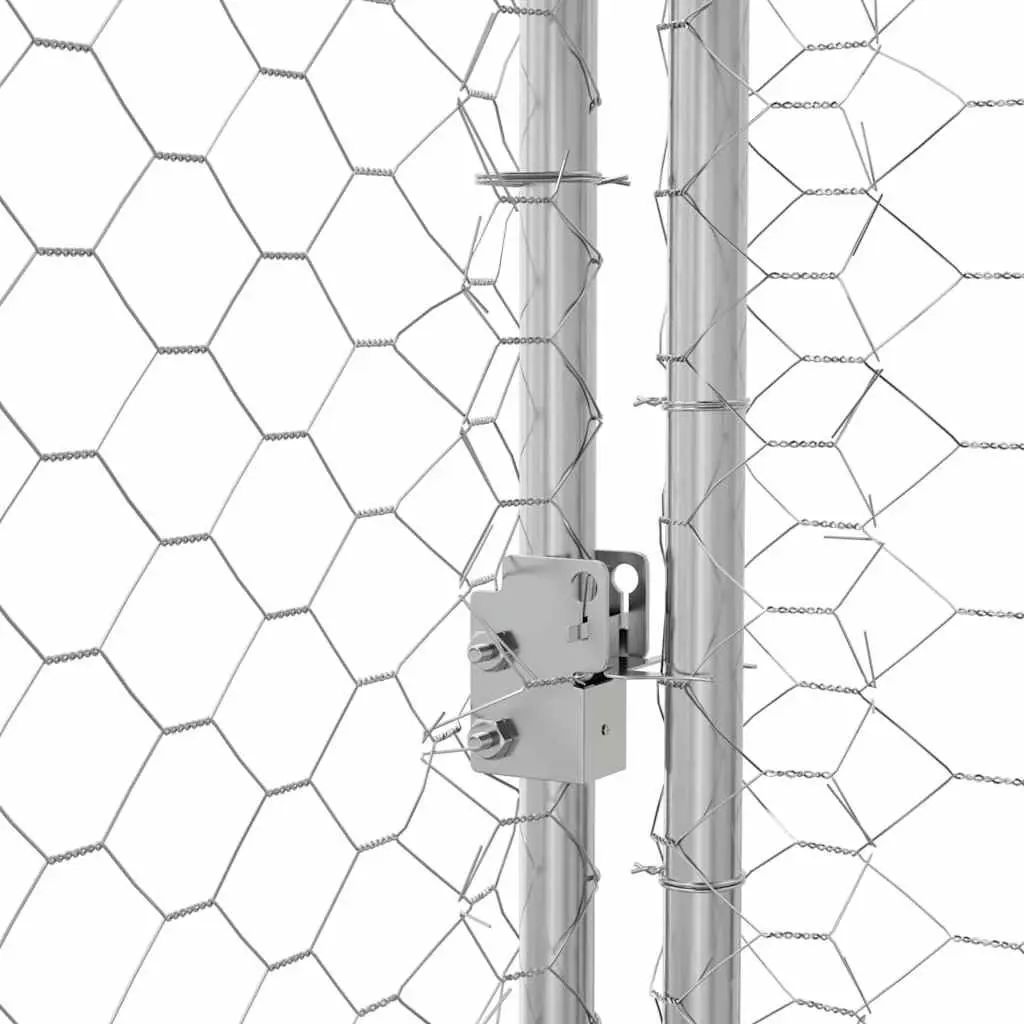 Dog Kennel Silver 4 x 2 x 2 m Outdoor Pet Run Enclosure 2 pcs Lockable Door