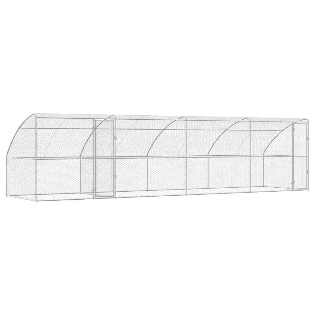 Dog Kennel 8 x 2 x 2 m Galvanised Steel Outdoor Pet Enclosure Lockable Mesh Roof