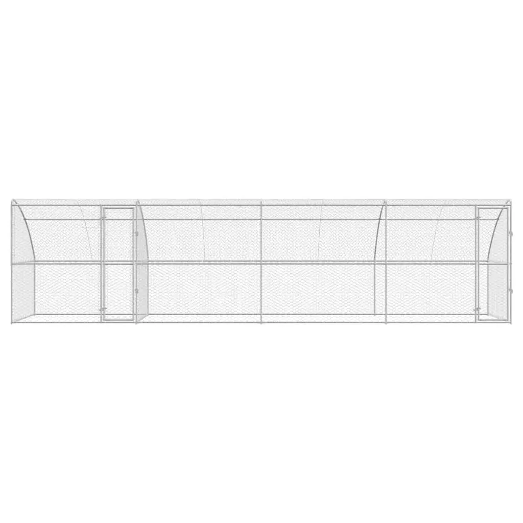 Dog Kennel 8 x 2 x 2 m Galvanised Steel Outdoor Pet Enclosure Lockable Mesh Roof