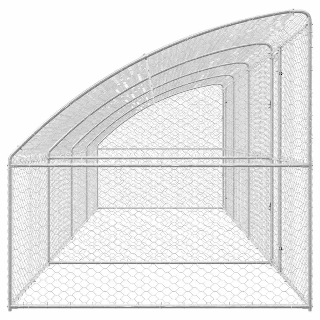 Dog Kennel 8 x 2 x 2 m Galvanised Steel Outdoor Pet Enclosure Lockable Mesh Roof