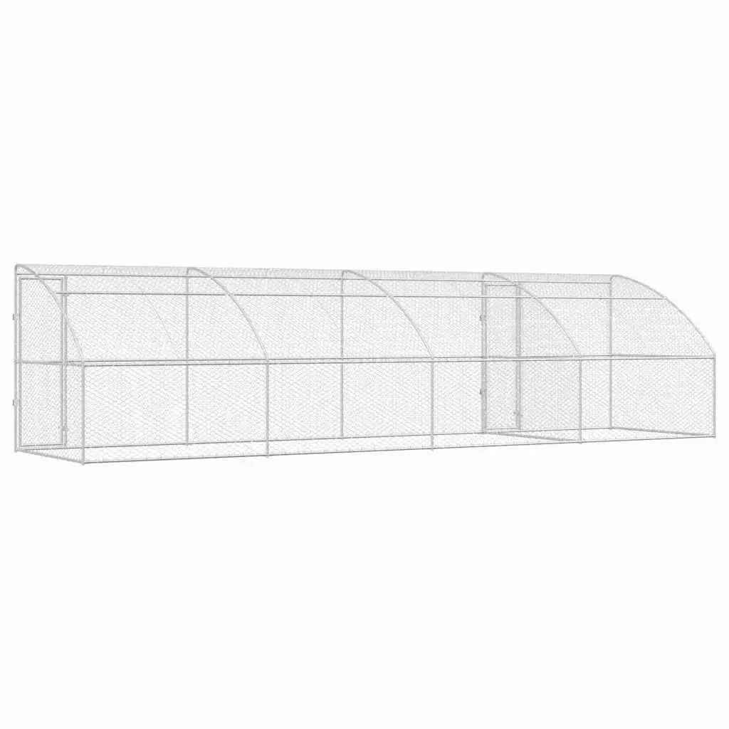 Dog Kennel 8 x 2 x 2 m Galvanised Steel Outdoor Pet Enclosure Lockable Mesh Roof