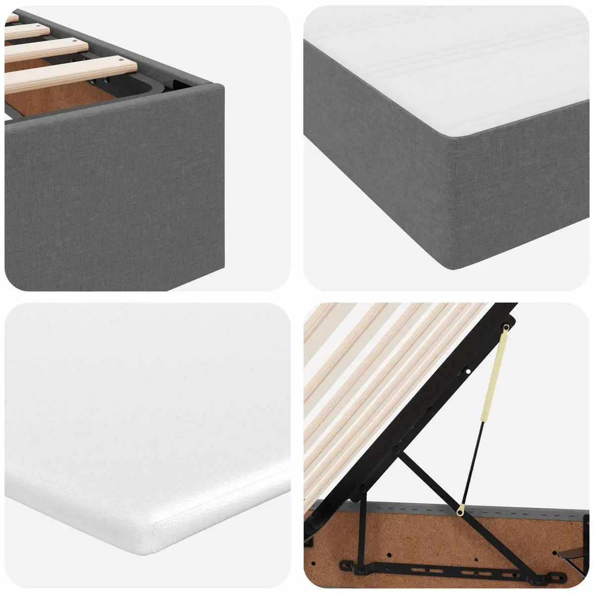 Storage Bed with Mattress Grey 152 x 203 cm Modern Bedroom Furniture Hydraulic