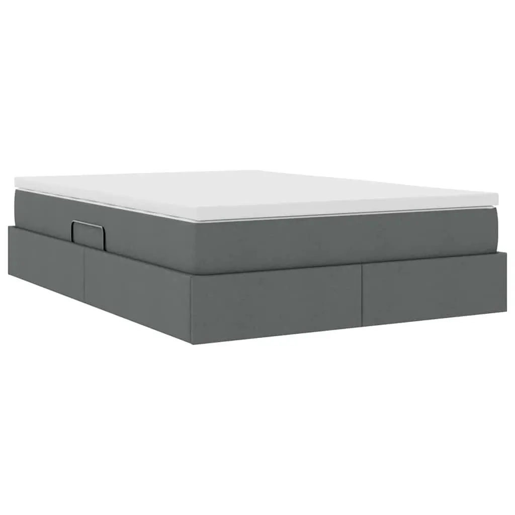 Storage Bed with Mattress Grey 152 x 203 cm Modern Bedroom Furniture Hydraulic