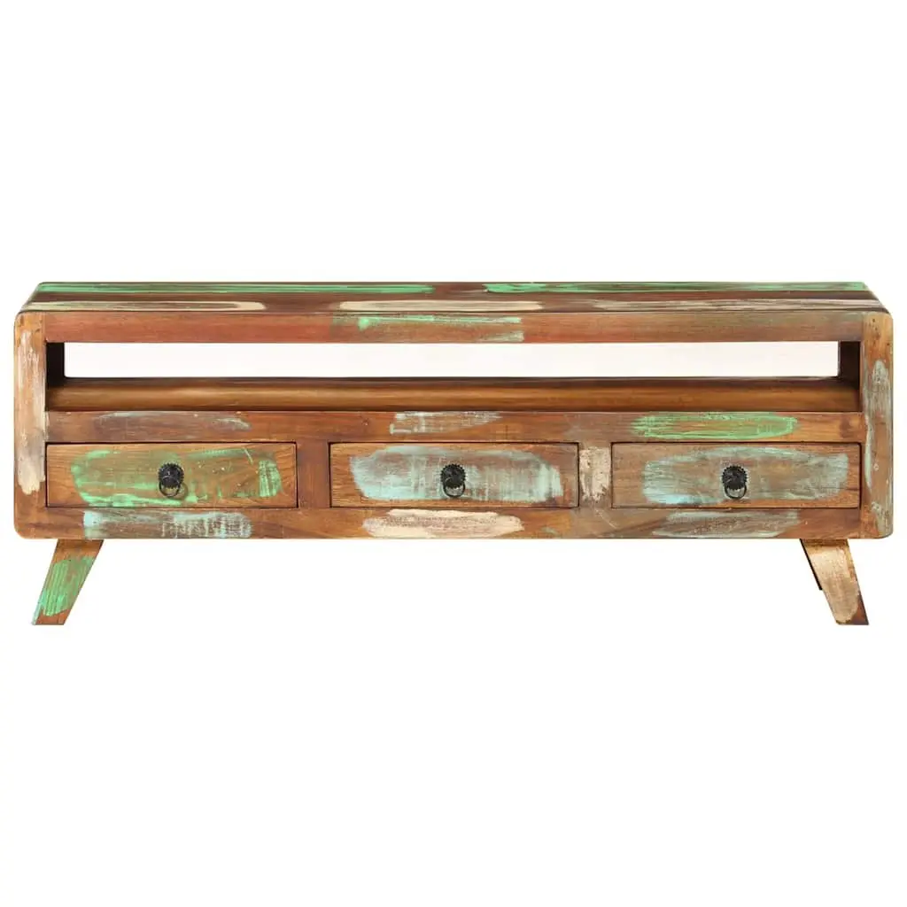 TV Cabinet Solid Reclaimed Wood Multicolour 110x30x40 cm Storage Unit with 3 Drawers and 1 Shelf
