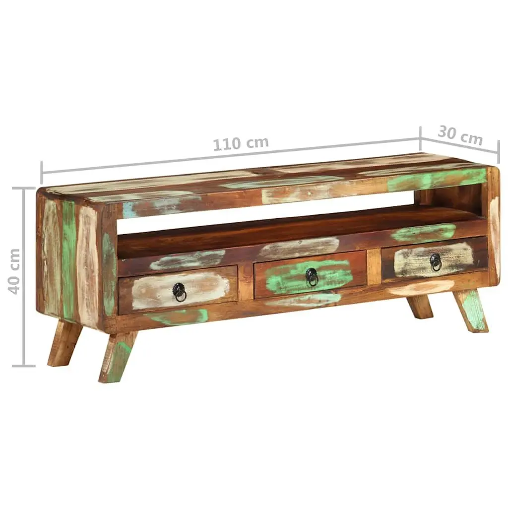 TV Cabinet Solid Reclaimed Wood Multicolour 110x30x40 cm Storage Unit with 3 Drawers and 1 Shelf