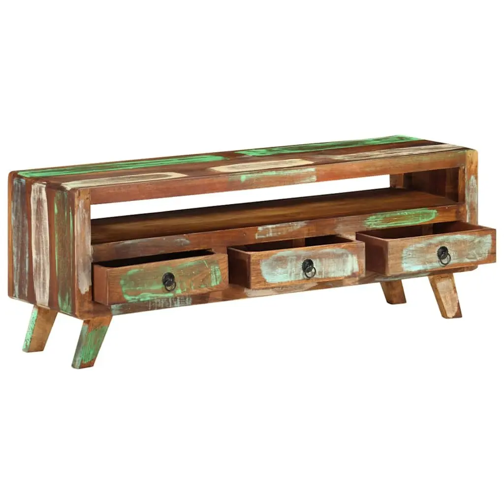 TV Cabinet Solid Reclaimed Wood Multicolour 110x30x40 cm Storage Unit with 3 Drawers and 1 Shelf