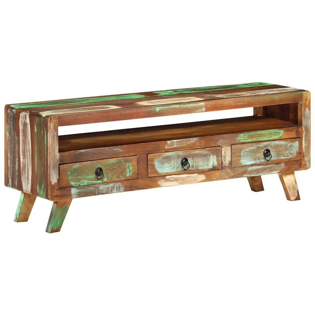 TV Cabinet Solid Reclaimed Wood Multicolour 110x30x40 cm Storage Unit with 3 Drawers and 1 Shelf