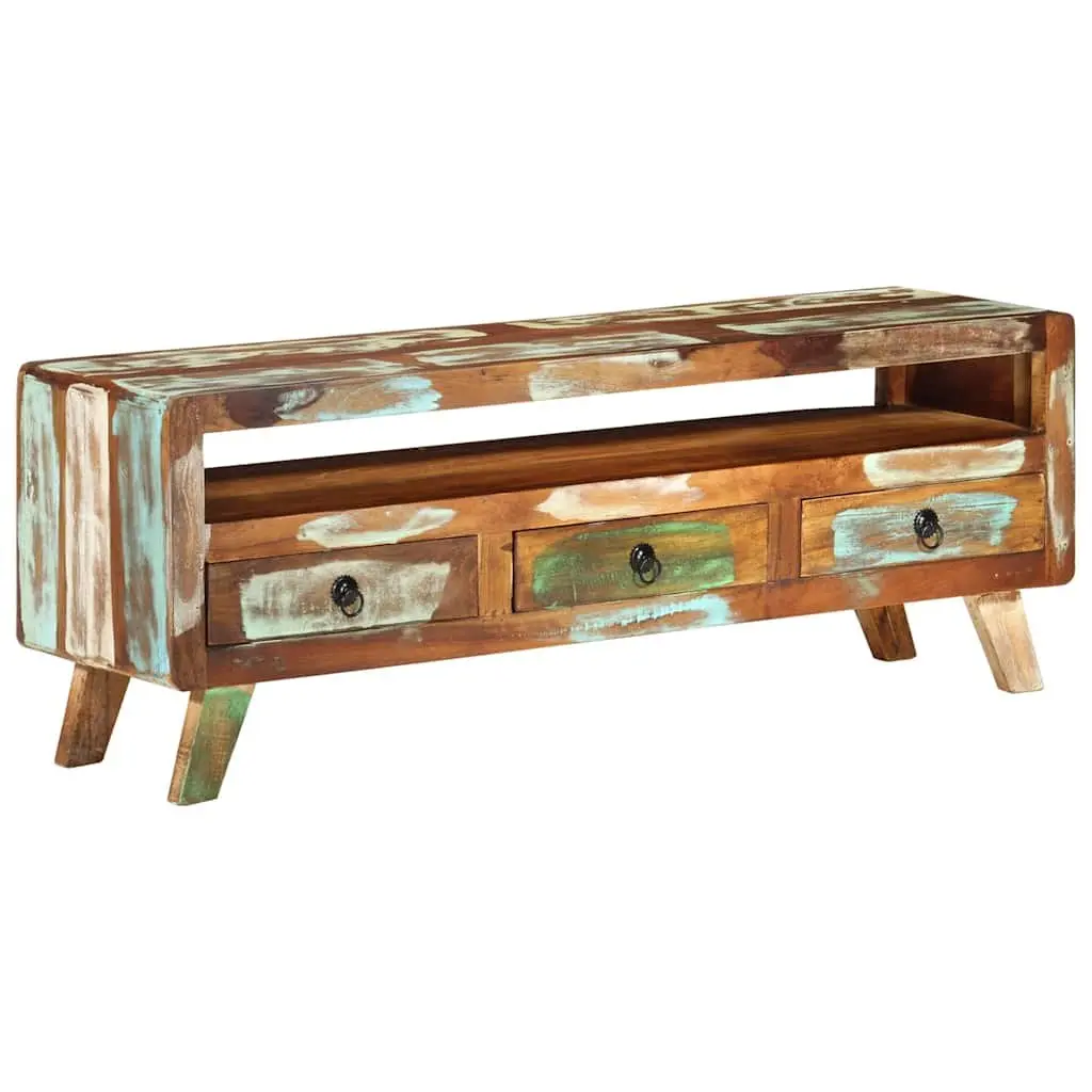 TV Cabinet Solid Reclaimed Wood Multicolour 110x30x40 cm Storage Unit with 3 Drawers and 1 Shelf
