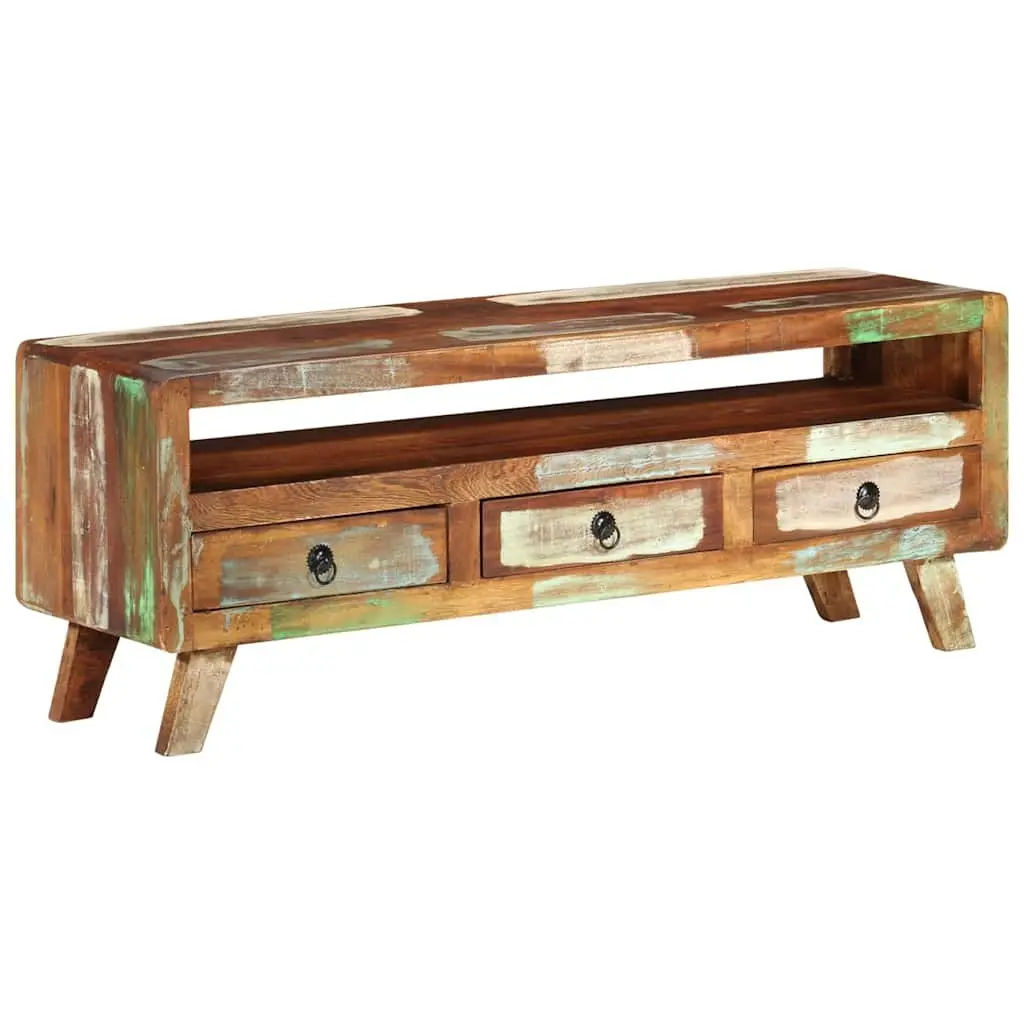 TV Cabinet Solid Reclaimed Wood Multicolour 110x30x40 cm Storage Unit with 3 Drawers and 1 Shelf