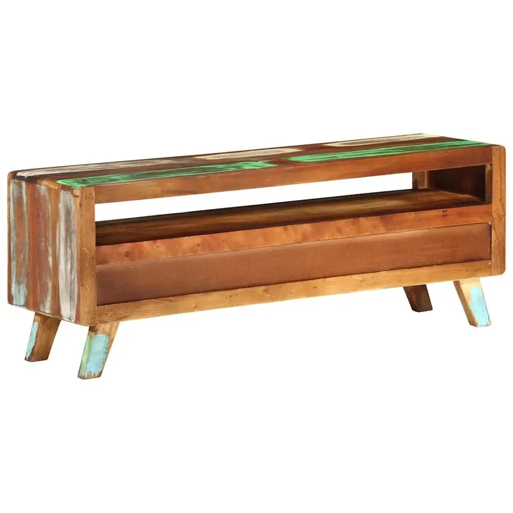 TV Cabinet Solid Reclaimed Wood Multicolour 110x30x40 cm Storage Unit with 3 Drawers and 1 Shelf