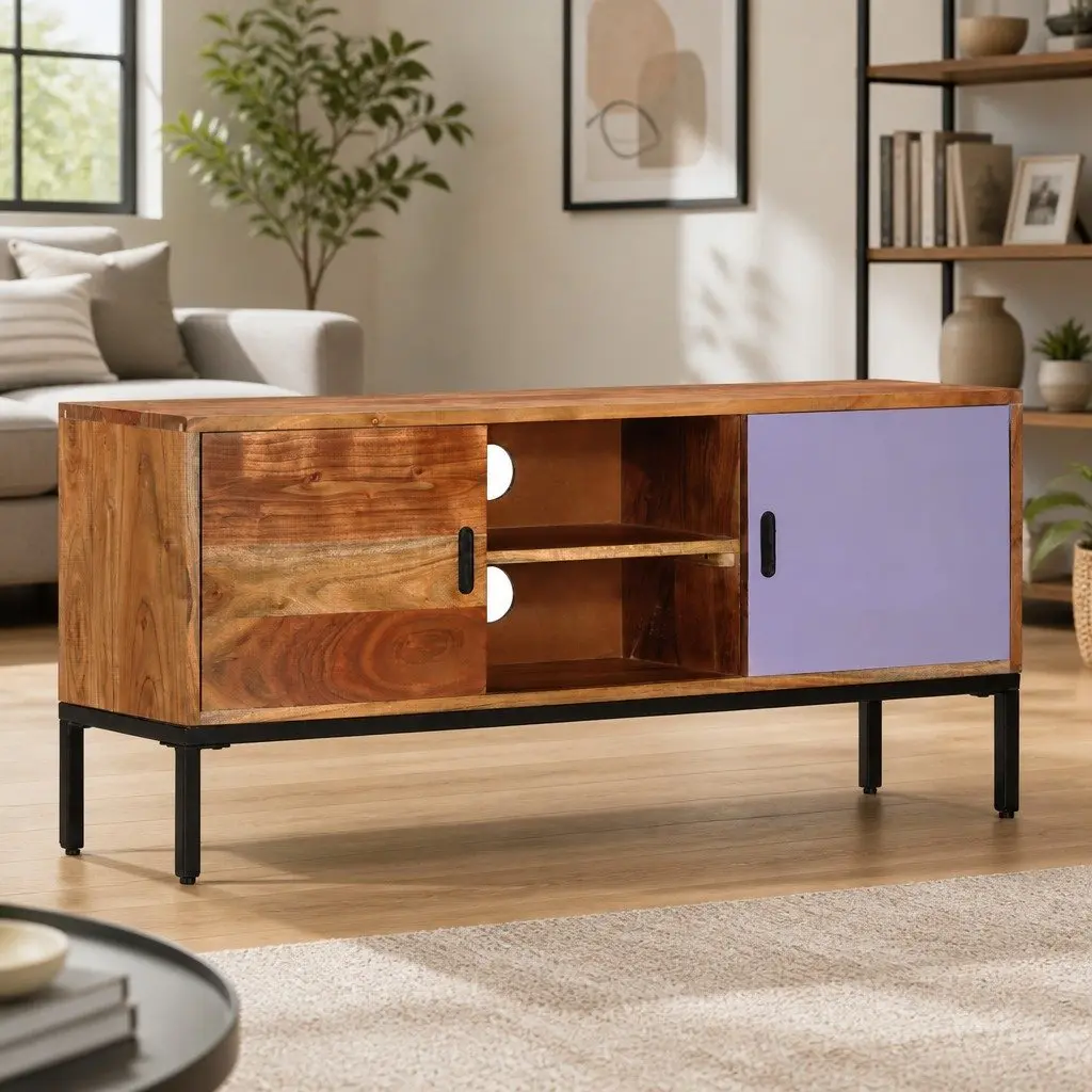 TV Cabinet Solid Wood Honey Brown Grey 110x30x50 cm