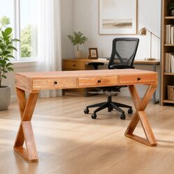 Computer Desk Solid Mahogany Wood Natural Home Office Writing Table Storage