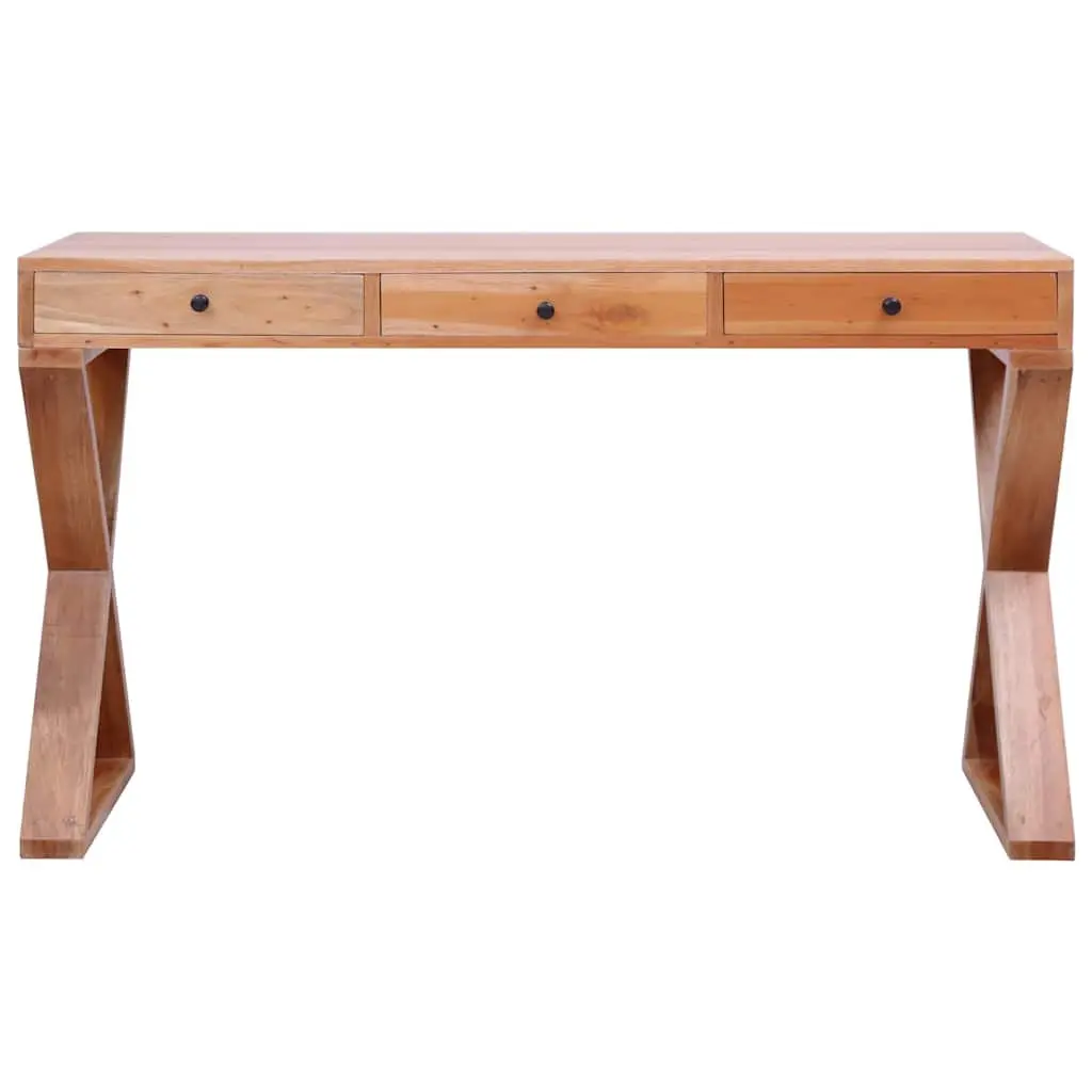 Computer Desk Solid Mahogany Wood Natural Large Working Area with 3 Drawers