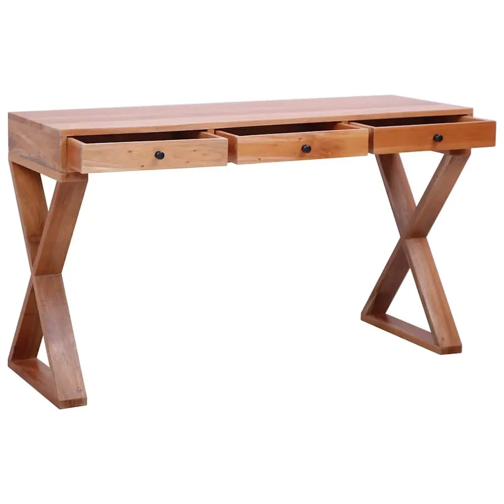 Computer Desk Solid Mahogany Wood Natural Large Working Area with 3 Drawers