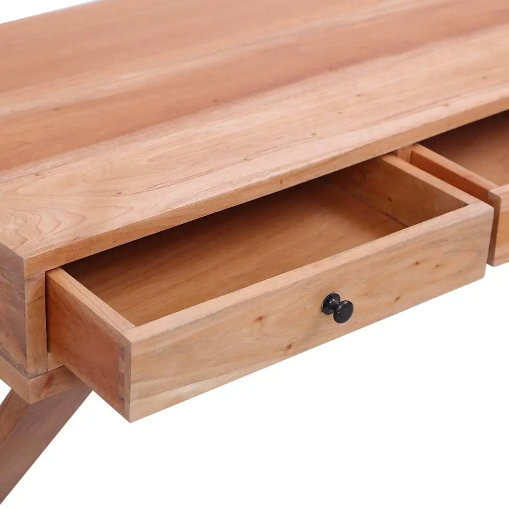 Computer Desk Solid Mahogany Wood Natural Large Working Area with 3 Drawers