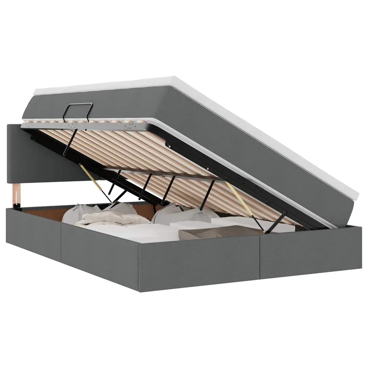 LED Storage Bed with Mattress Dark Grey 152 x 203 cm Gas Lift Frame