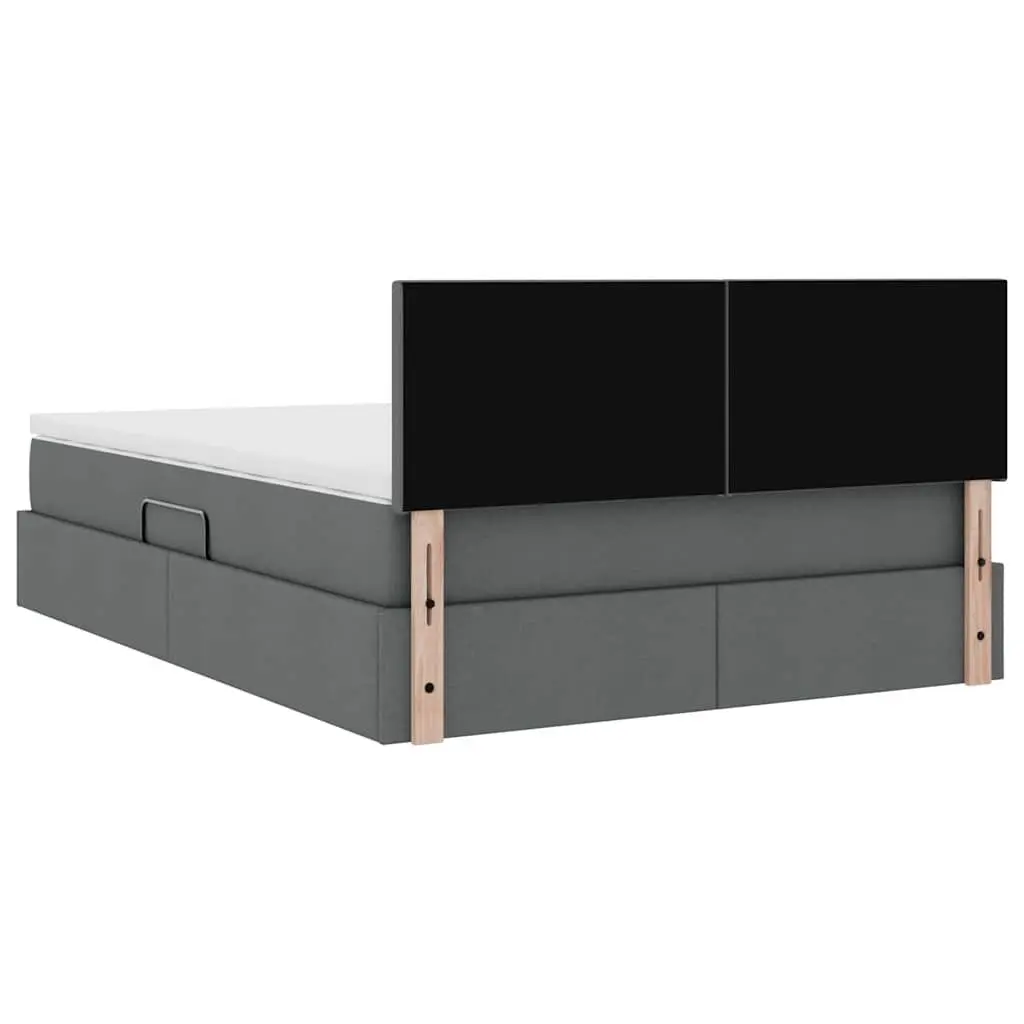 LED Storage Bed with Mattress Dark Grey 152 x 203 cm Gas Lift Frame