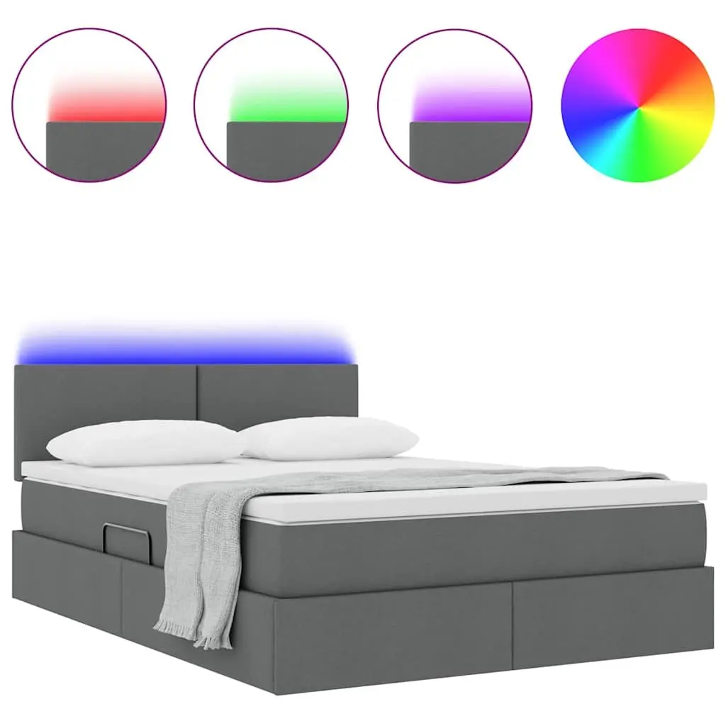 LED Storage Bed with Mattress Dark Grey 152 x 203 cm Gas Lift Frame