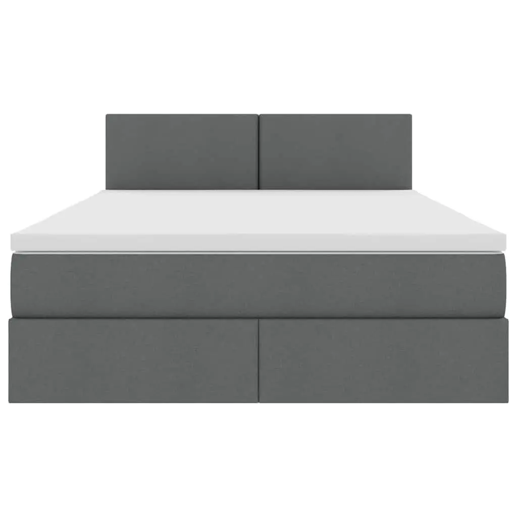 LED Storage Bed with Mattress Dark Grey 152 x 203 cm Gas Lift Frame