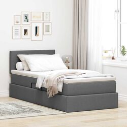 Functional Storage Bed with LED Lights and Gas Lift in Dark Grey 107 x 203 cm