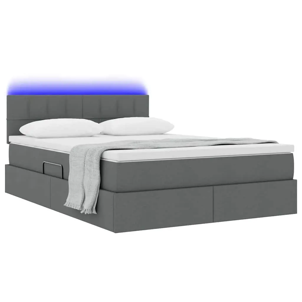 LED Storage Bed with Mattress Dark Grey 152 x 203 cm
