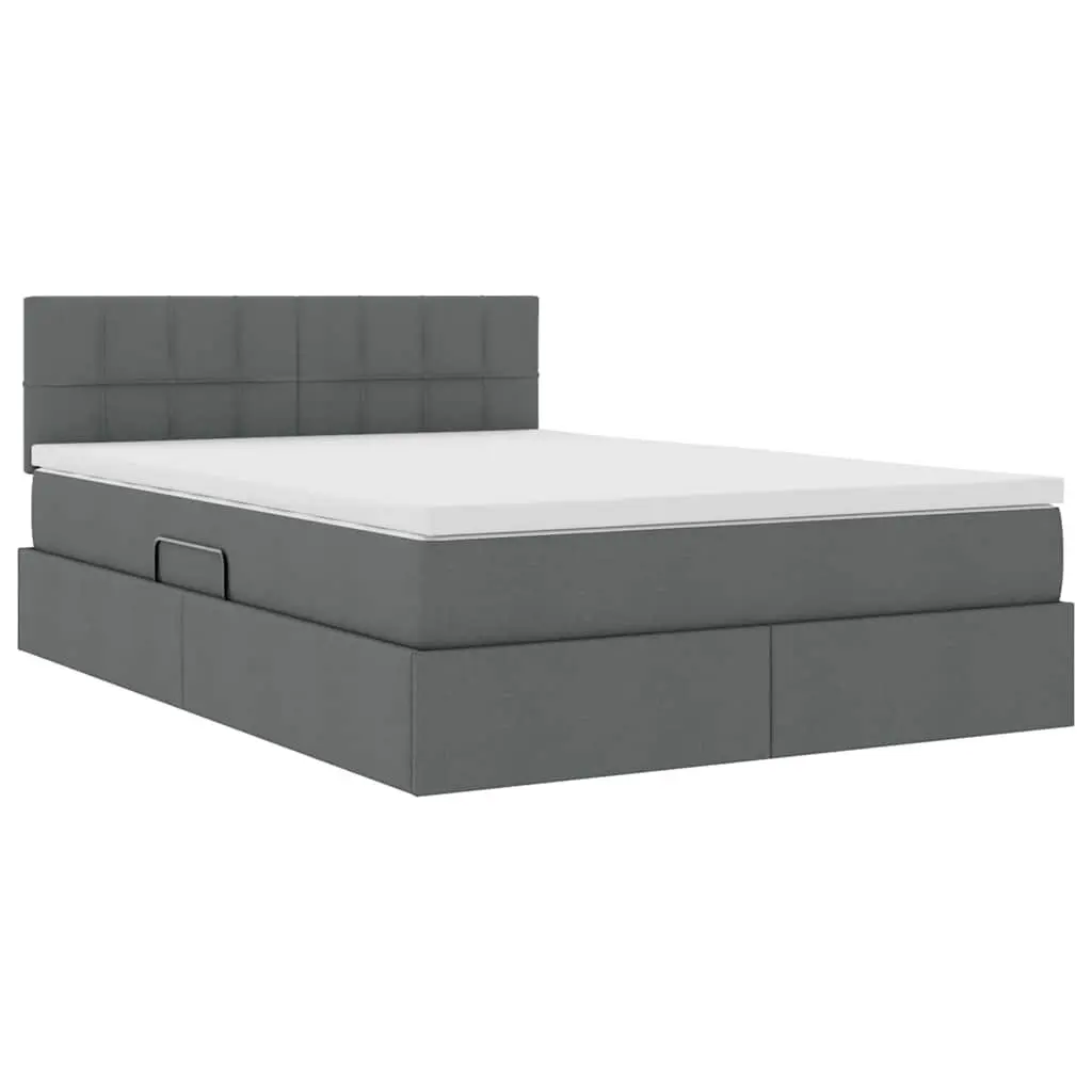 LED Storage Bed with Mattress Dark Grey 152 x 203 cm