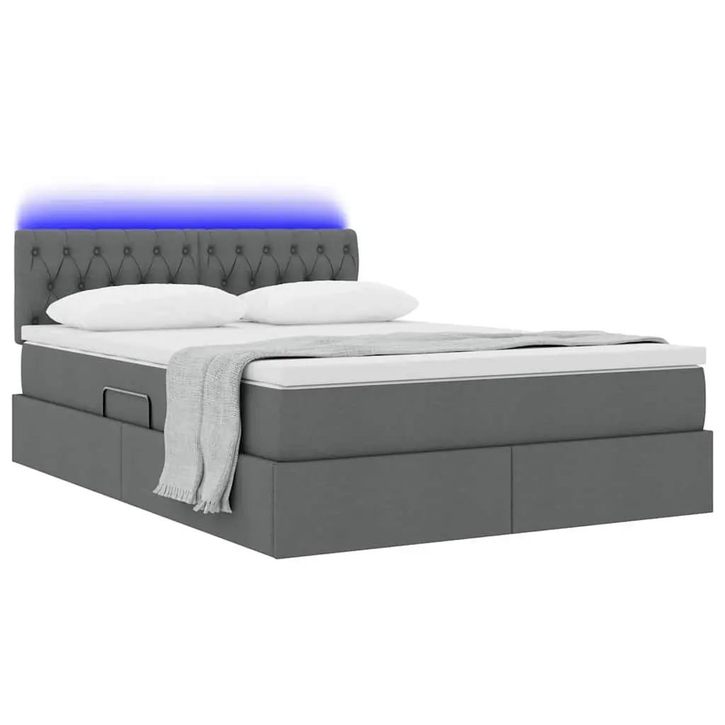 LED Storage Bed with Mattress Dark Grey 152 x 203 cm Adjustable Headboard