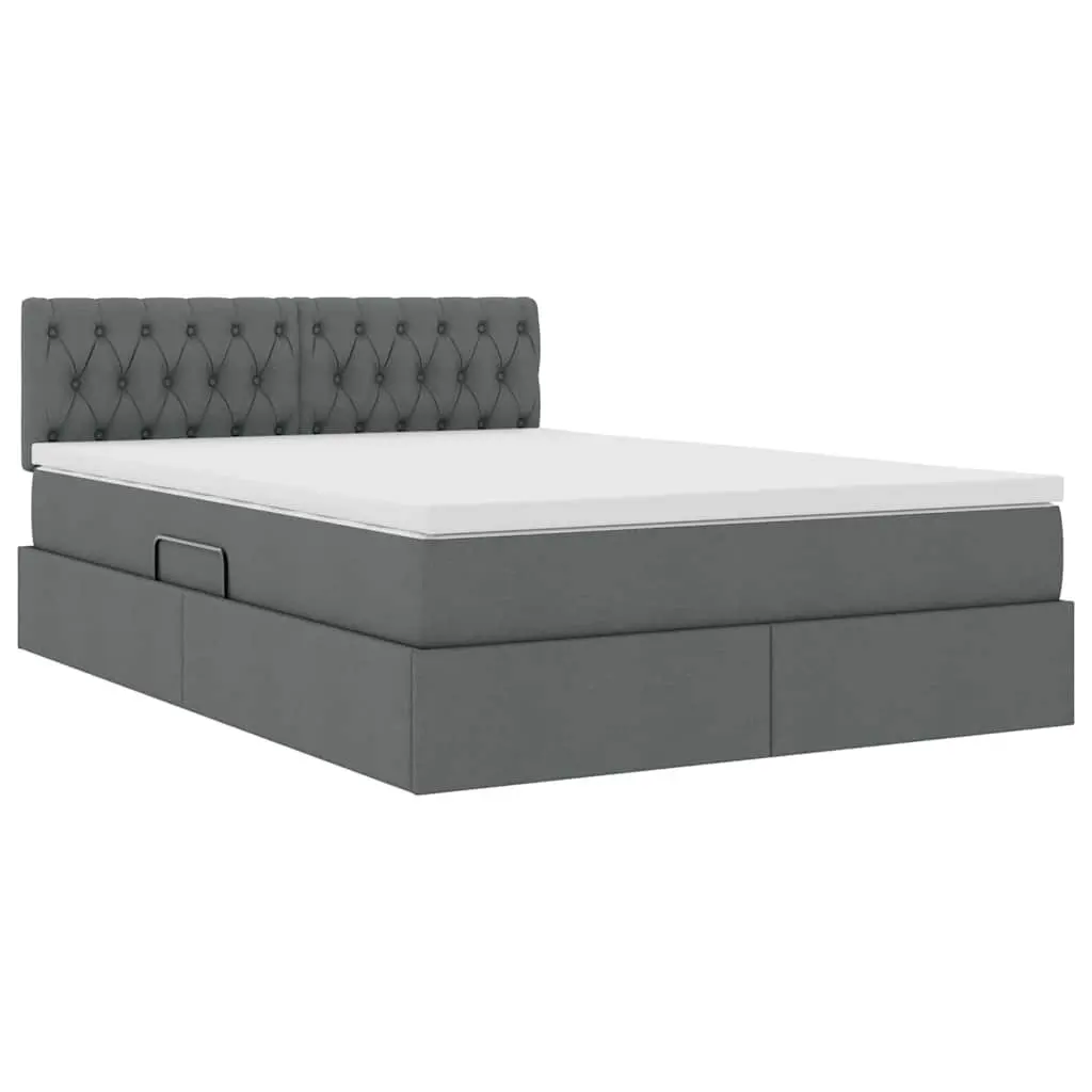 LED Storage Bed with Mattress Dark Grey 152 x 203 cm Adjustable Headboard
