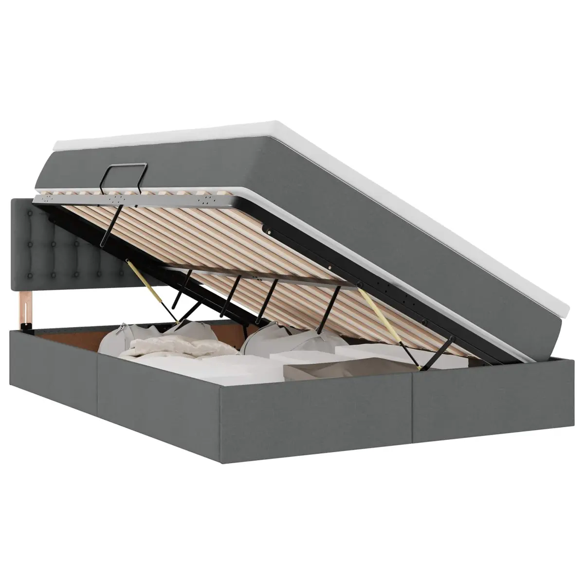 LED Storage Bed with Mattress Dark Grey 152x203cm Upholstered Frame