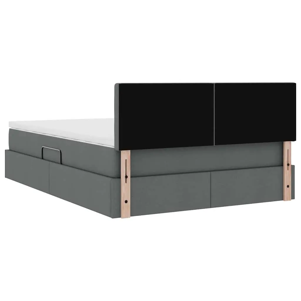 LED Storage Bed with Mattress Dark Grey 152x203cm Upholstered Frame