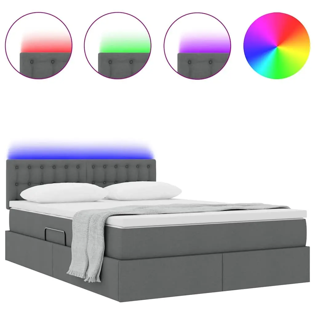 LED Storage Bed with Mattress Dark Grey 152x203cm Upholstered Frame