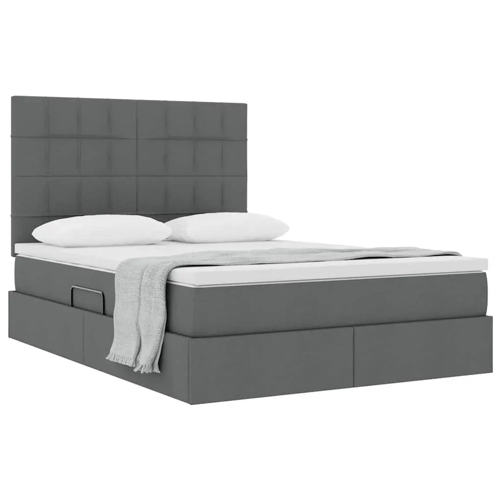 Grey Storage Bed with Lift 153 x 203 cm