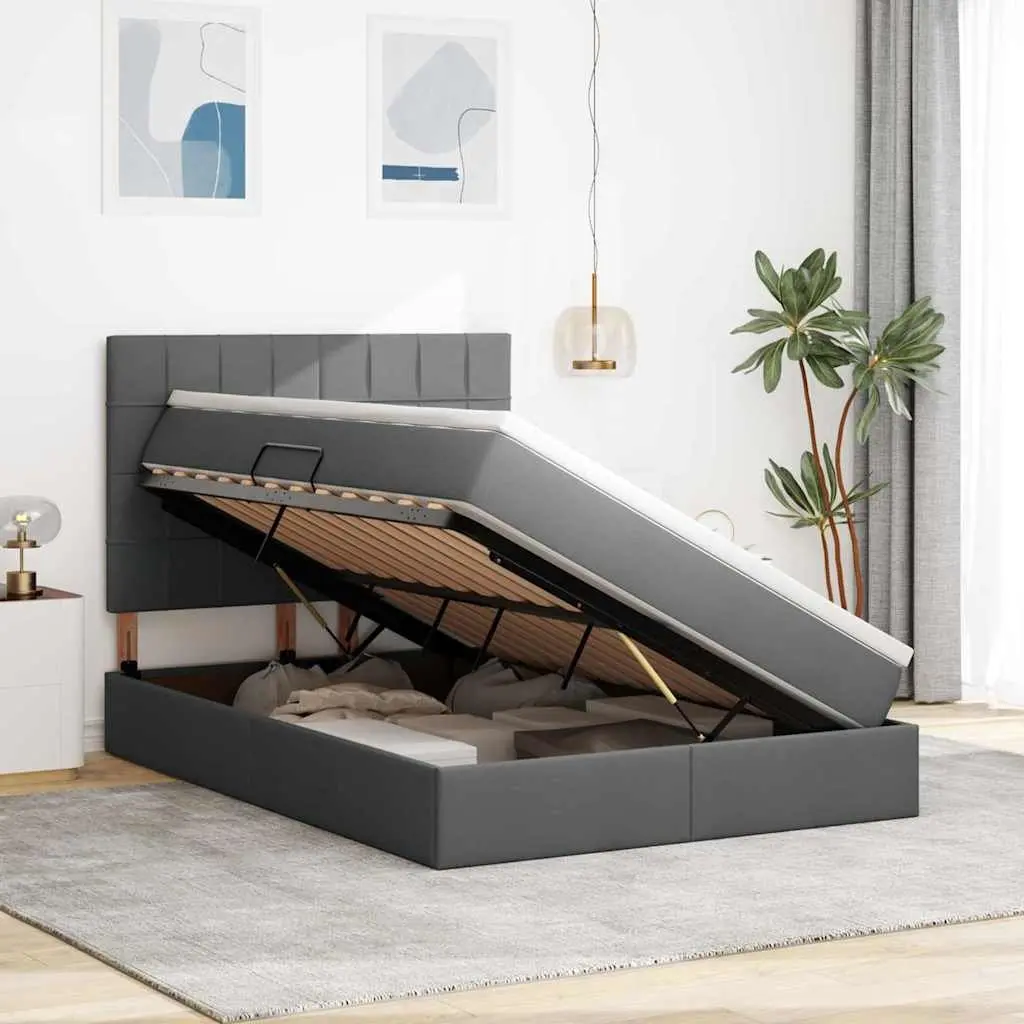 Grey Storage Bed with Lift 153 x 203 cm