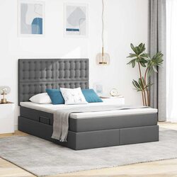 Storage Bed with Headboard Grey 153 x 203 cm Hydraulic Lift Under-Bed Furniture