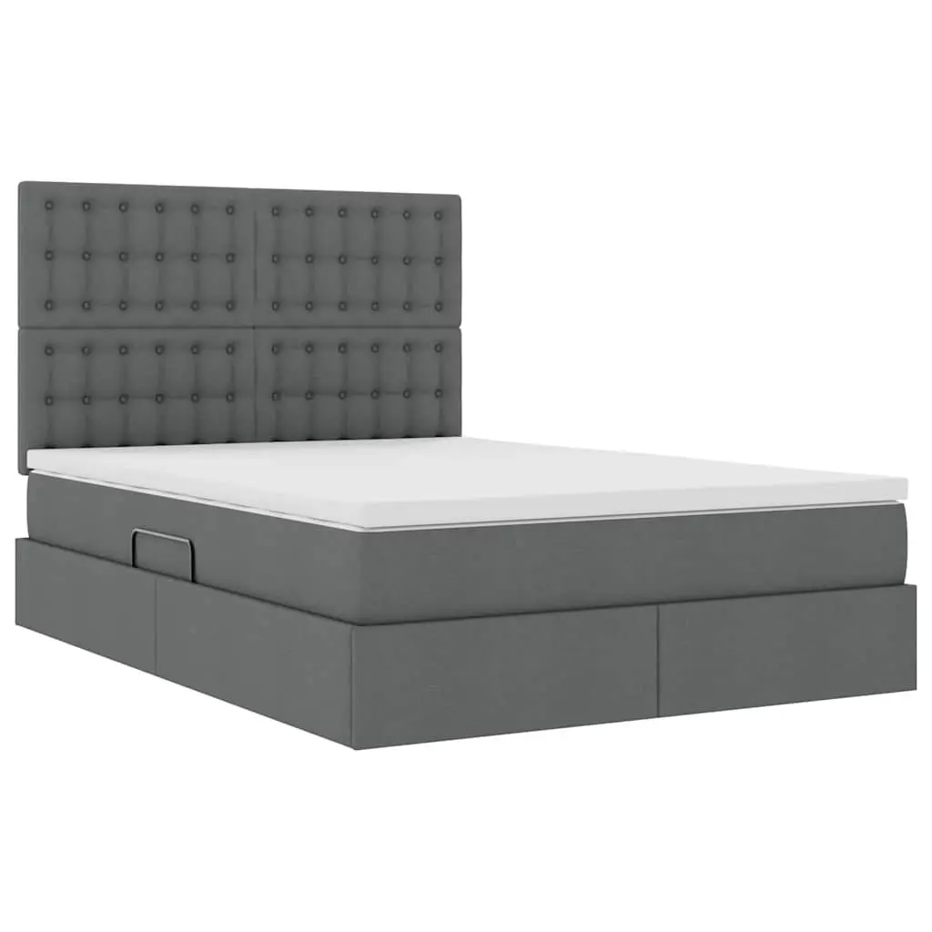 Storage Bed with Headboard Grey 153 x 203 cm Hydraulic Lift Under-Bed Furniture