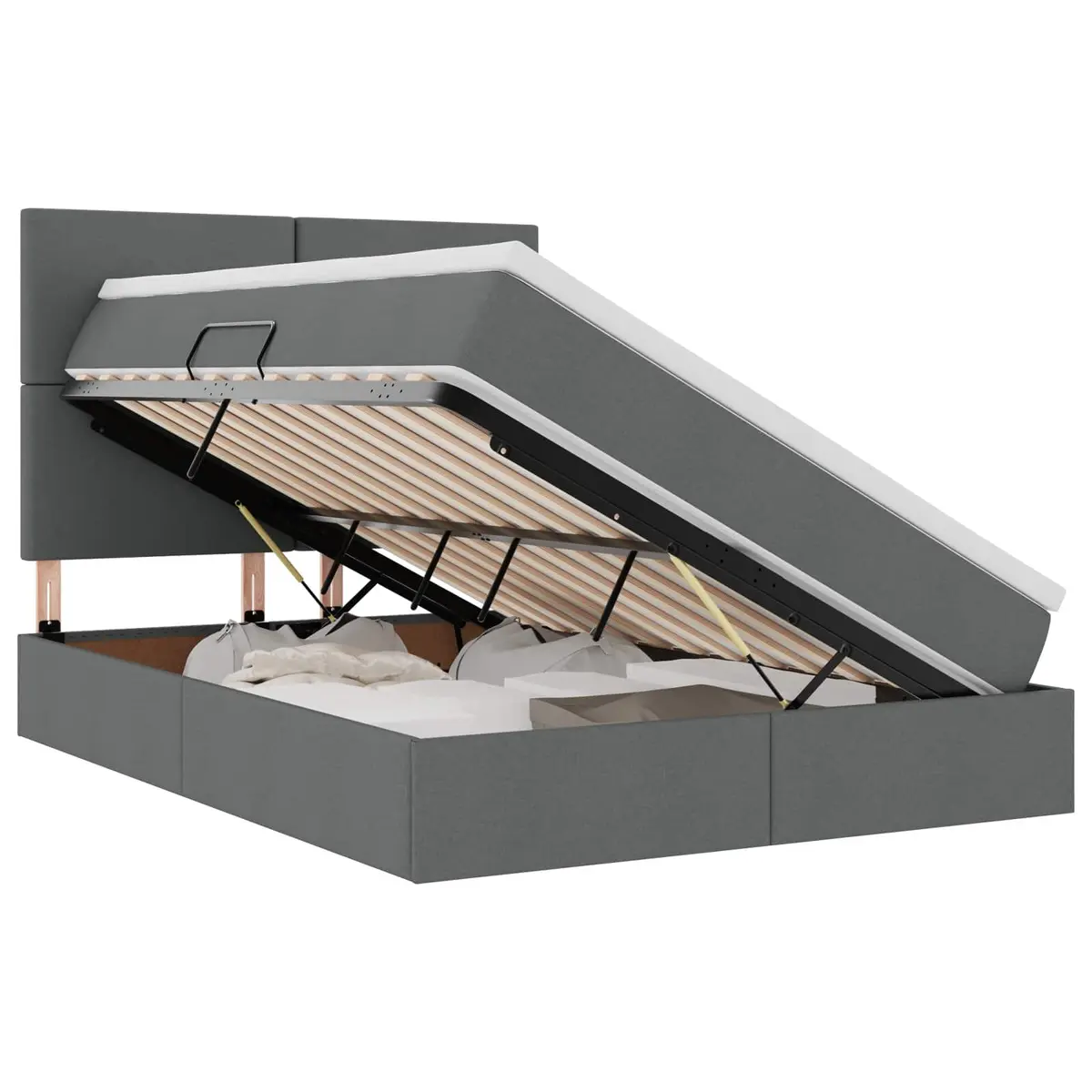LED Storage Bed with Mattress Dark Grey 152 x 203 cm