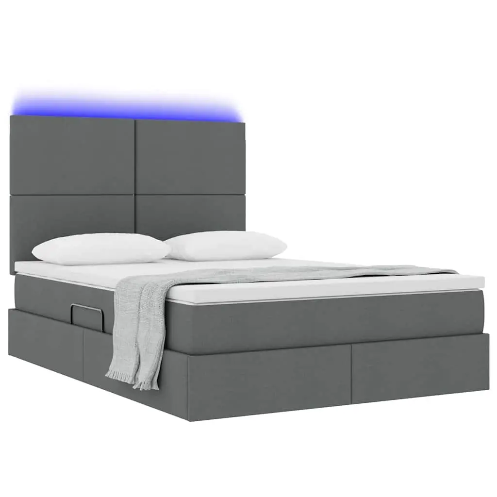 LED Storage Bed with Mattress Dark Grey 152 x 203 cm