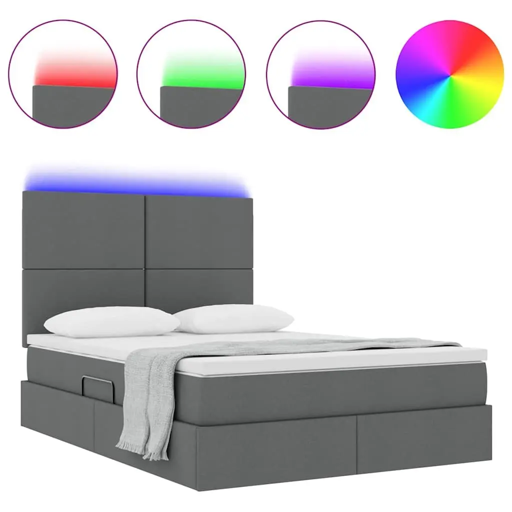 LED Storage Bed with Mattress Dark Grey 152 x 203 cm
