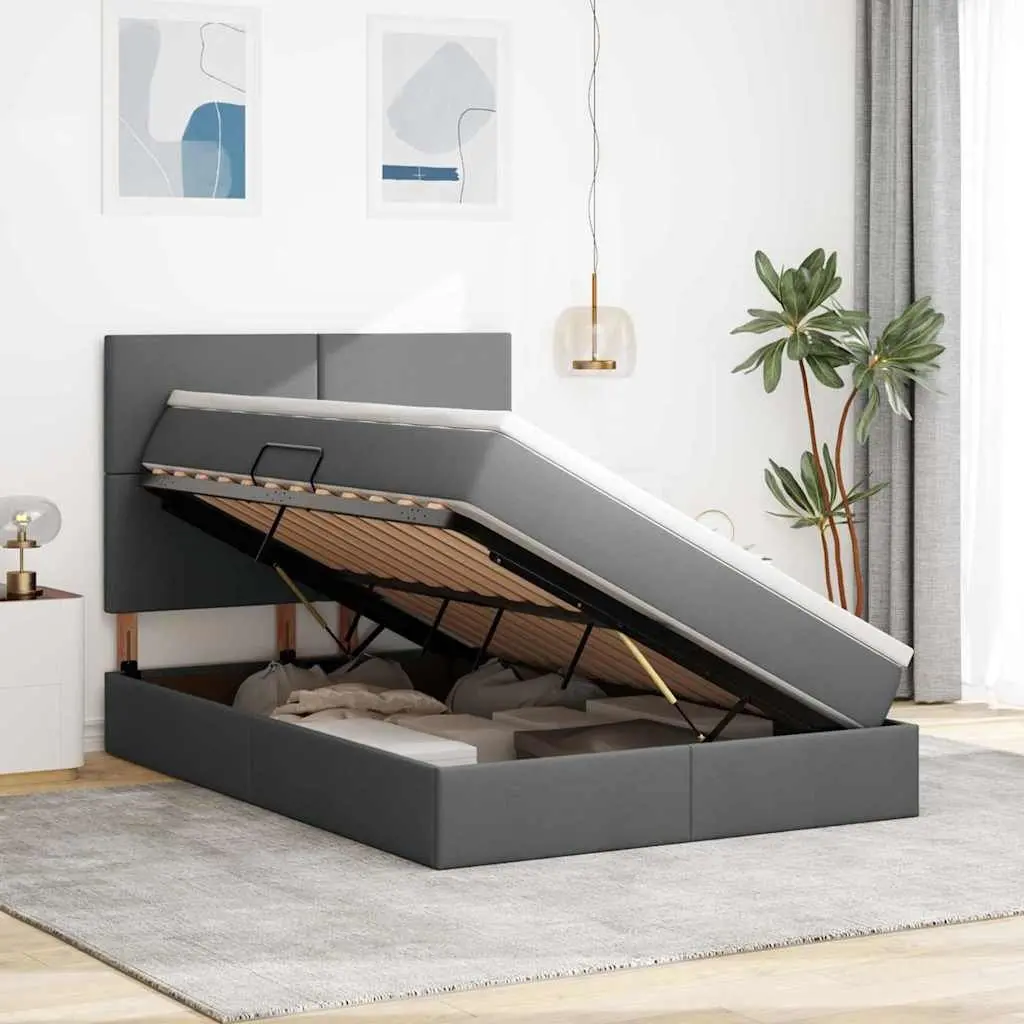 LED Storage Bed with Mattress Dark Grey 152 x 203 cm