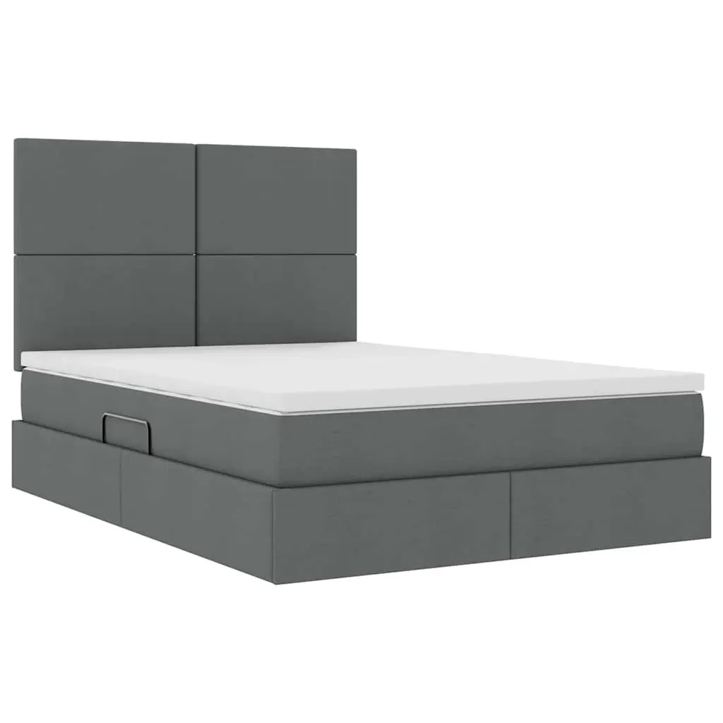 LED Storage Bed with Mattress Dark Grey 152 x 203 cm