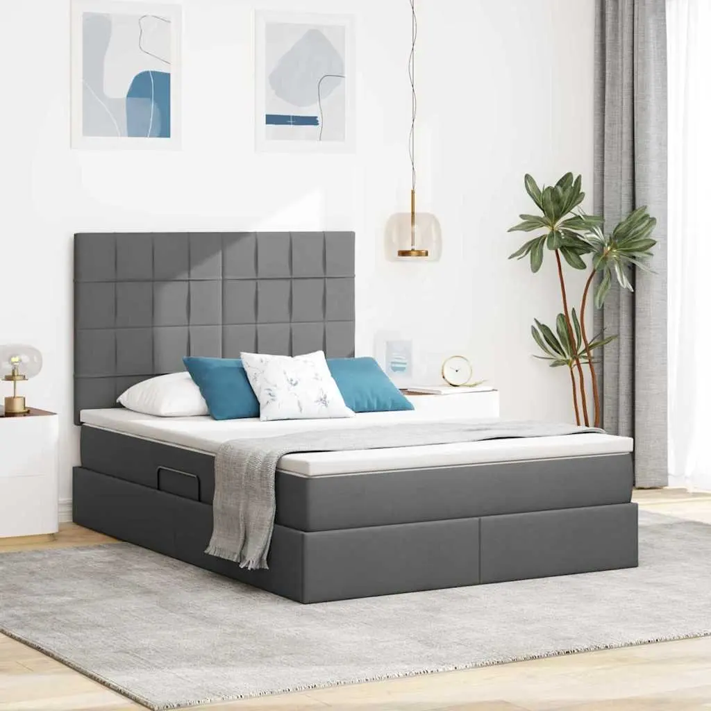 Upholstered LED Storage Bed Dark Grey 152 x 203 cm with Adjustable Headboard and Gas Lift Storage
