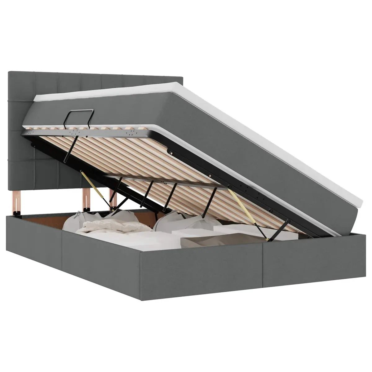 Upholstered LED Storage Bed Dark Grey 152 x 203 cm with Adjustable Headboard and Gas Lift Storage