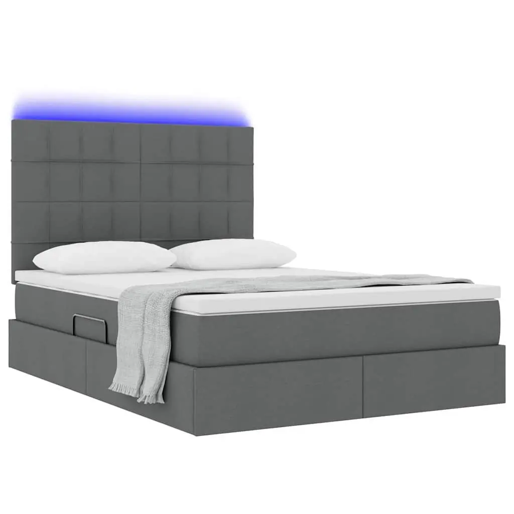 Upholstered LED Storage Bed Dark Grey 152 x 203 cm with Adjustable Headboard and Gas Lift Storage