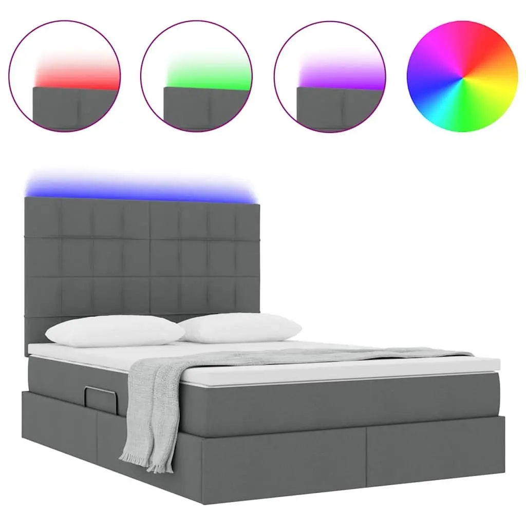 Upholstered LED Storage Bed Dark Grey 152 x 203 cm with Adjustable Headboard and Gas Lift Storage