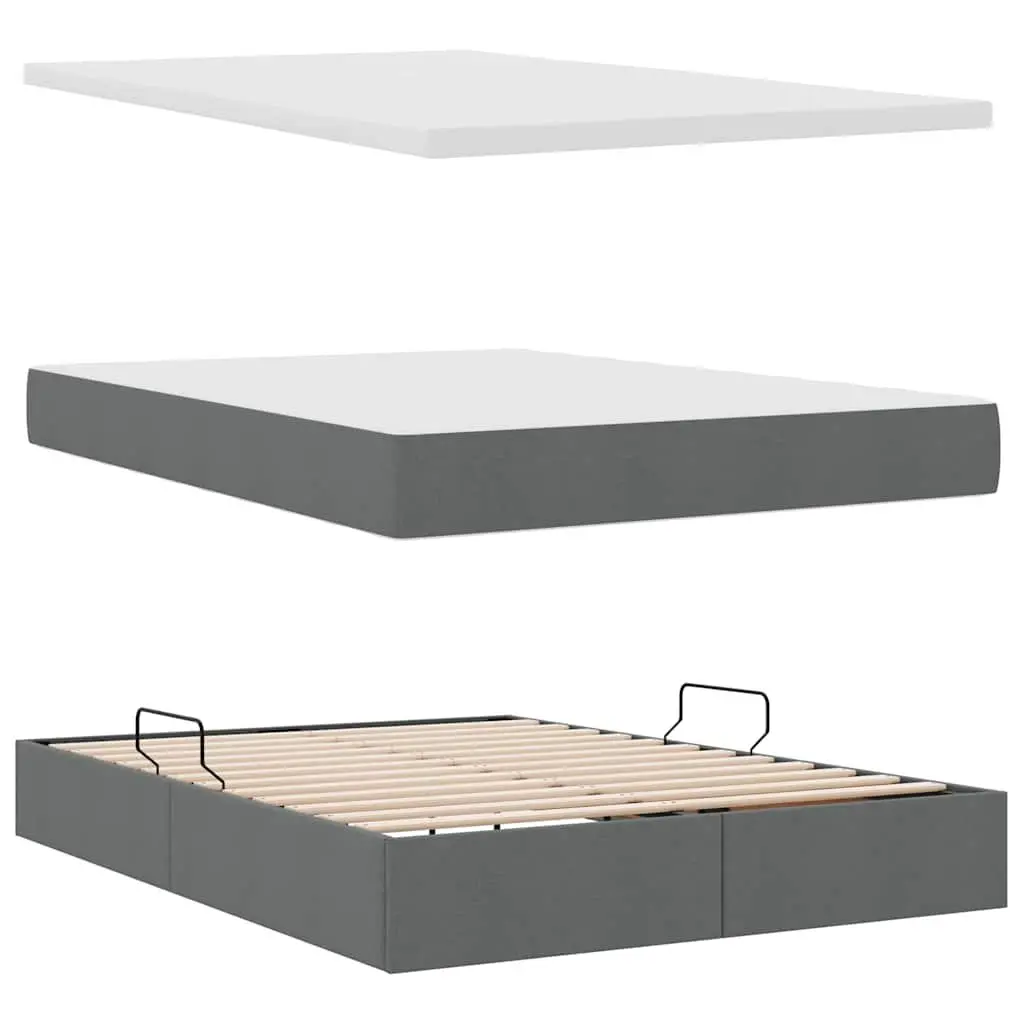 Upholstered LED Storage Bed Dark Grey 152 x 203 cm with Adjustable Headboard and Gas Lift Storage